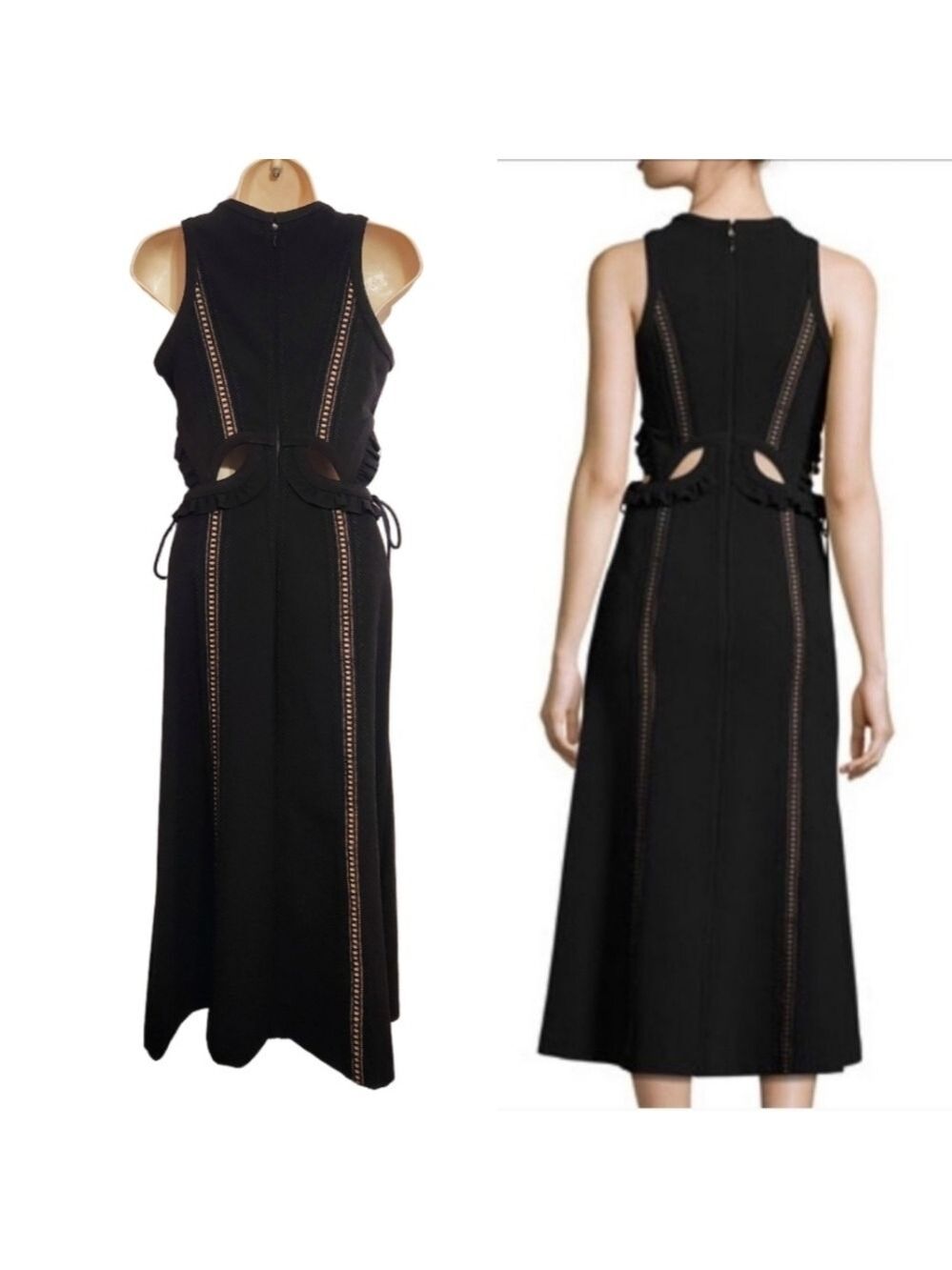Self Portrait Black Nude Lace Ruffle Midi Fit And Flare Dress Size 4 - Picture 6 of 12